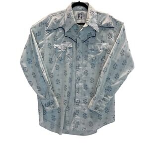 Vtg Karman Western Shirt Floral Plaid Mens 17 Extra Long Tall Cowboy Rodeo‎